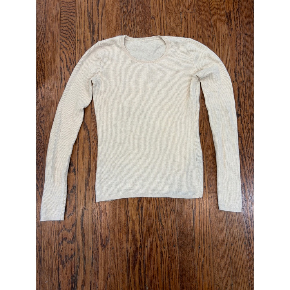 GOBI YAMĀ Cashmere Cream Cashmere Silk Sweater Scoop Neck Lightweight Knit Small